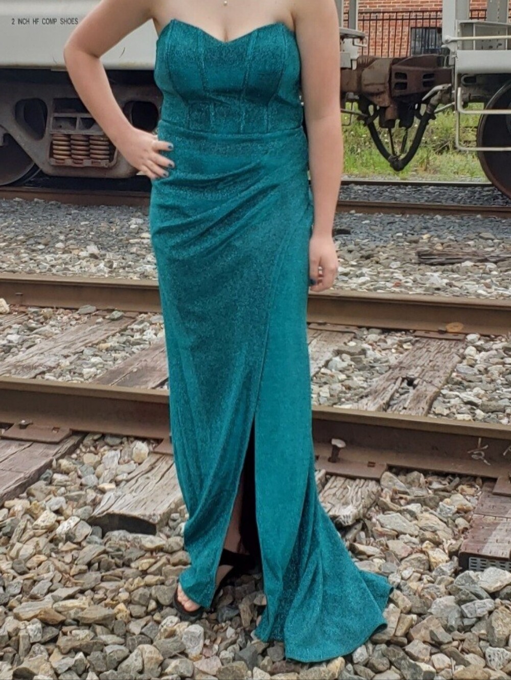 Social Couture Teal Glitter Evening Dress/Prom